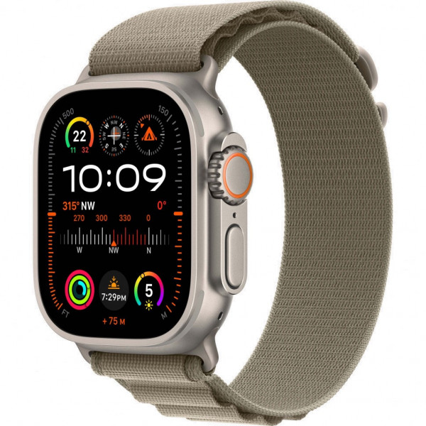 Apple Watch Ultra 2 49mm Titanium Case With M Olive Alpine Loop