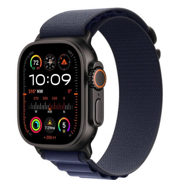 Apple Watch Ultra 2 49mm Black Titanium Case With L Navy Alpine Loop