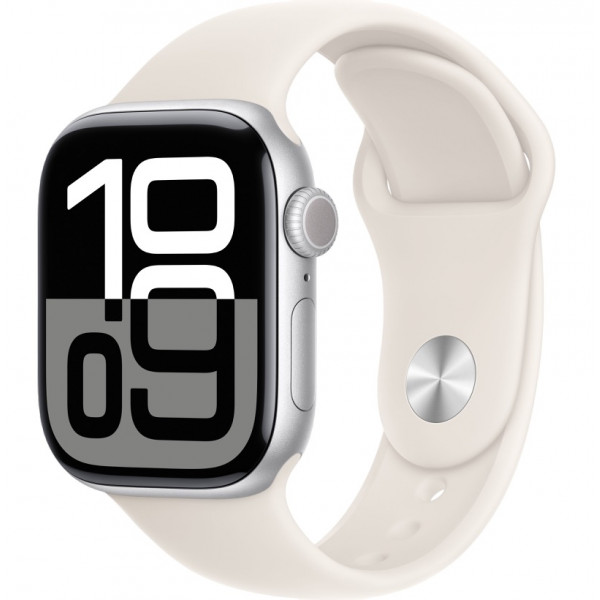 Apple Watch Series 10 42mm Silver Aluminium Case With Starlight Sport Band S/M